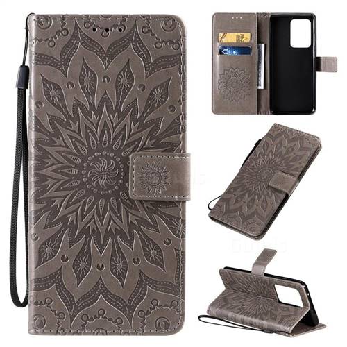 Embossing Sunflower Leather Wallet Case for Samsung Galaxy S20 Ultra / S11 Plus - Gray