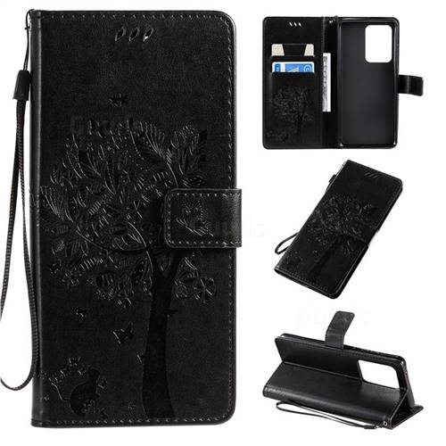 Embossing Butterfly Tree Leather Wallet Case for Samsung Galaxy S20 Ultra / S11 Plus - Black
