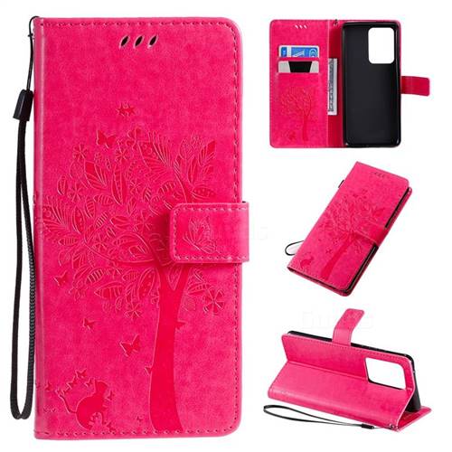 Embossing Butterfly Tree Leather Wallet Case for Samsung Galaxy S20 Ultra / S11 Plus - Rose