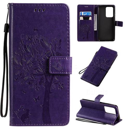 Embossing Butterfly Tree Leather Wallet Case for Samsung Galaxy S20 Ultra / S11 Plus - Purple