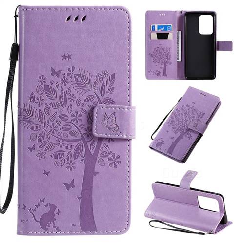 Embossing Butterfly Tree Leather Wallet Case for Samsung Galaxy S20 Ultra / S11 Plus - Violet