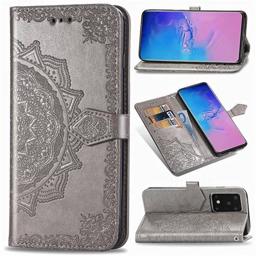 Embossing Imprint Mandala Flower Leather Wallet Case for Samsung Galaxy S20 Ultra / S11 Plus - Gray