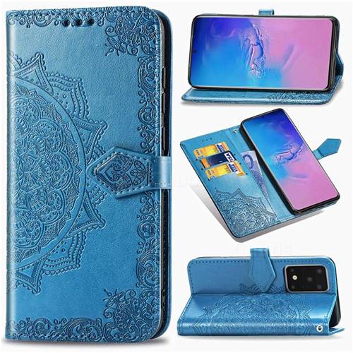 Embossing Imprint Mandala Flower Leather Wallet Case for Samsung Galaxy S20 Ultra / S11 Plus - Blue