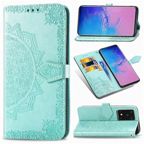 Embossing Imprint Mandala Flower Leather Wallet Case for Samsung Galaxy S20 Ultra / S11 Plus - Green