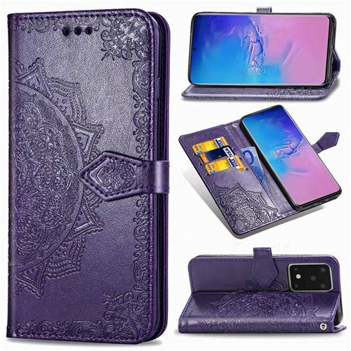 Embossing Imprint Mandala Flower Leather Wallet Case for Samsung Galaxy S20 Ultra / S11 Plus - Purple