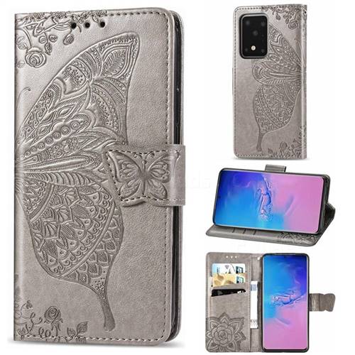 Embossing Mandala Flower Butterfly Leather Wallet Case for Samsung Galaxy S20 Ultra / S11 Plus - Gray