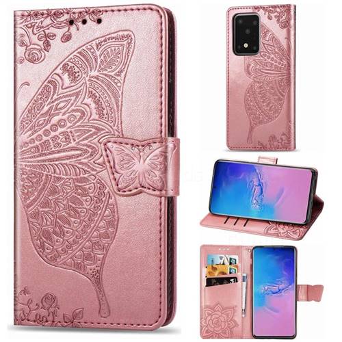 Embossing Mandala Flower Butterfly Leather Wallet Case for Samsung Galaxy S20 Ultra / S11 Plus - Rose Gold