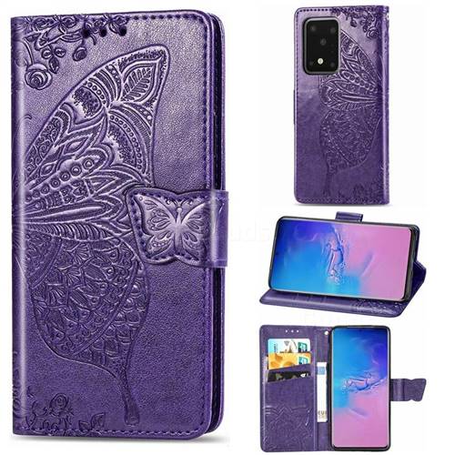 Embossing Mandala Flower Butterfly Leather Wallet Case for Samsung Galaxy S20 Ultra / S11 Plus - Dark Purple