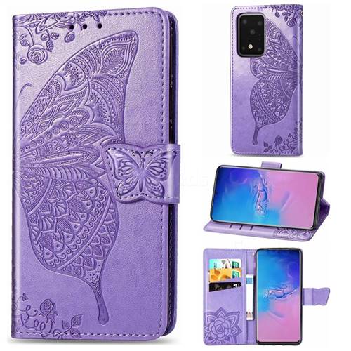 Embossing Mandala Flower Butterfly Leather Wallet Case for Samsung Galaxy S20 Ultra / S11 Plus - Light Purple