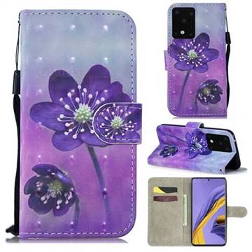 Purple Flower 3D Painted Leather Wallet Phone Case for Samsung Galaxy S20 Ultra / S11 Plus