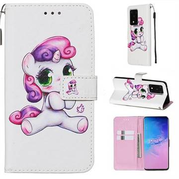 Playful Pony Matte Leather Wallet Phone Case for Samsung Galaxy S20 Ultra / S11 Plus