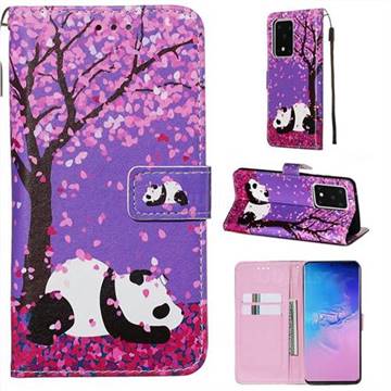 Cherry Blossom Panda Matte Leather Wallet Phone Case for Samsung Galaxy S20 Ultra / S11 Plus