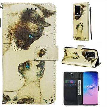 Cat Confrontation Matte Leather Wallet Phone Case for Samsung Galaxy S20 Ultra / S11 Plus