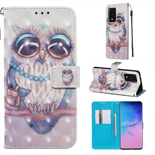 Sweet Gray Owl 3D Painted Leather Wallet Case for Samsung Galaxy S20 Ultra / S11 Plus