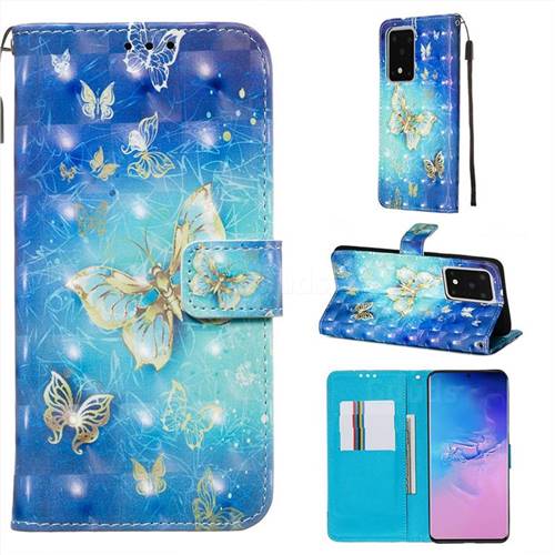 Gold Butterfly 3D Painted Leather Wallet Case for Samsung Galaxy S20 Ultra / S11 Plus