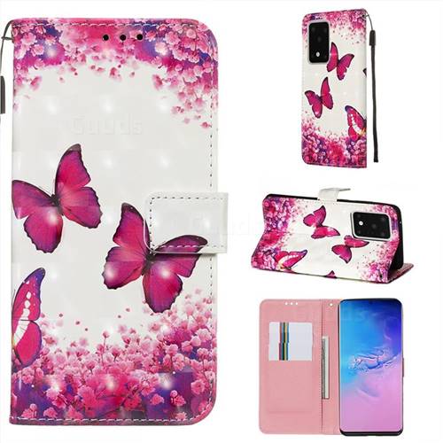 Rose Butterfly 3D Painted Leather Wallet Case for Samsung Galaxy S20 Ultra / S11 Plus