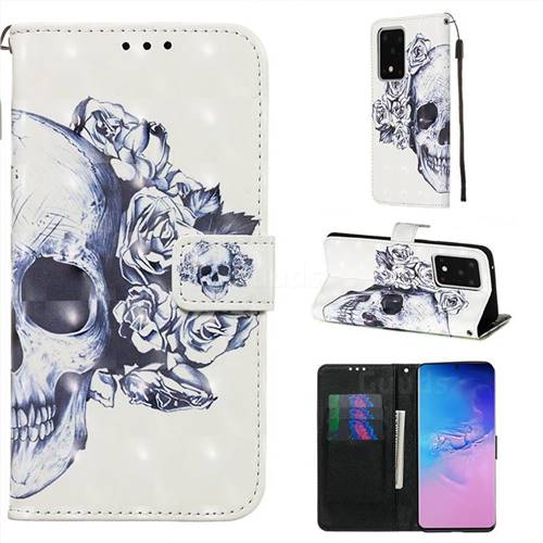 Skull Flower 3D Painted Leather Wallet Case for Samsung Galaxy S20 Ultra / S11 Plus