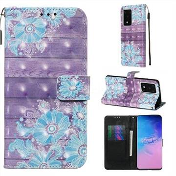 Blue Flower 3D Painted Leather Wallet Case for Samsung Galaxy S20 Ultra / S11 Plus