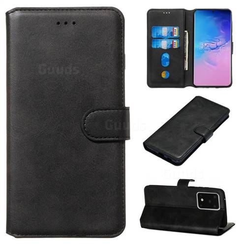 Retro Calf Matte Leather Wallet Phone Case for Samsung Galaxy S20 Ultra / S11 Plus - Black