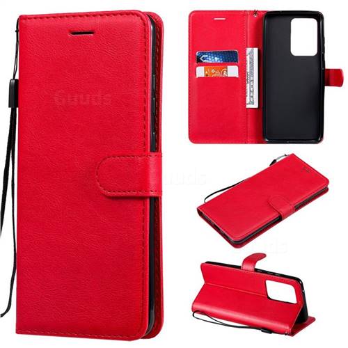 Retro Greek Classic Smooth PU Leather Wallet Phone Case for Samsung Galaxy S20 Ultra / S11 Plus - Red