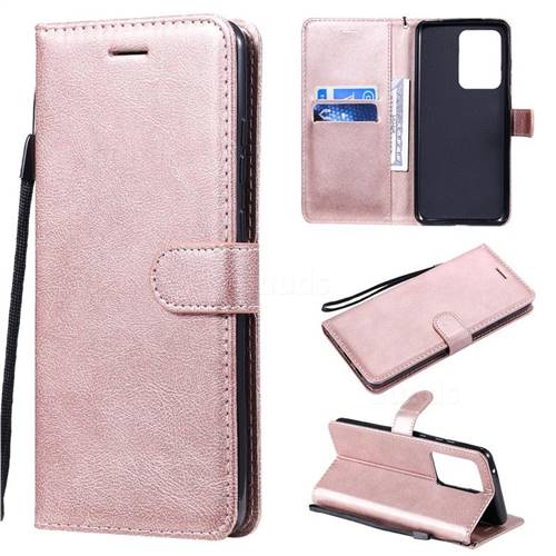 Retro Greek Classic Smooth PU Leather Wallet Phone Case for Samsung Galaxy S20 Ultra / S11 Plus - Rose Gold