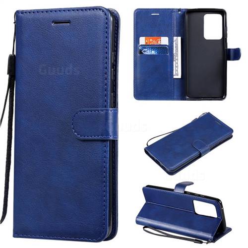 Retro Greek Classic Smooth PU Leather Wallet Phone Case for Samsung Galaxy S20 Ultra / S11 Plus - Blue