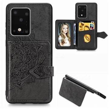 Mandala Flower Cloth Multifunction Stand Card Leather Phone Case for Samsung Galaxy S20 Ultra / S11 Plus - Black
