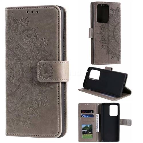 Intricate Embossing Datura Leather Wallet Case for Samsung Galaxy S20 Ultra / S11 Plus - Gray