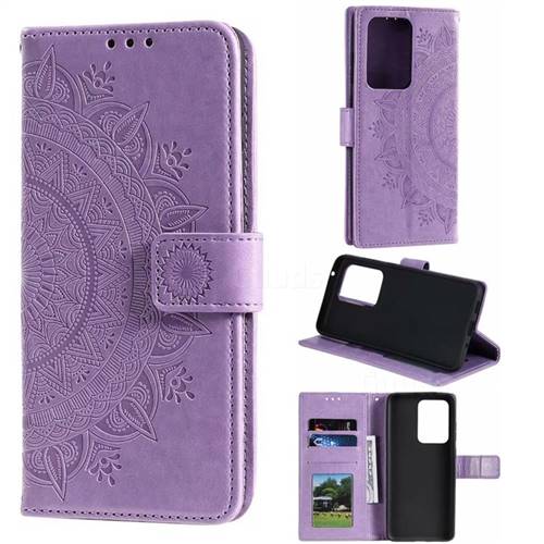 Intricate Embossing Datura Leather Wallet Case for Samsung Galaxy S20 Ultra / S11 Plus - Purple