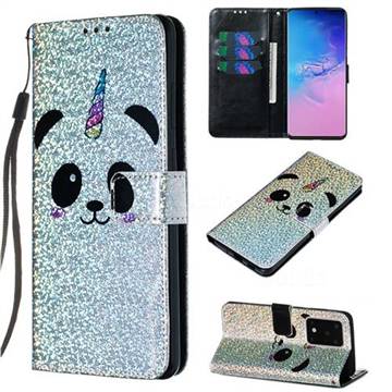Panda Unicorn Sequins Painted Leather Wallet Case for Samsung Galaxy S20 Ultra / S11 Plus