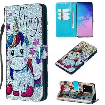 Star Unicorn Sequins Painted Leather Wallet Case for Samsung Galaxy S20 Ultra / S11 Plus