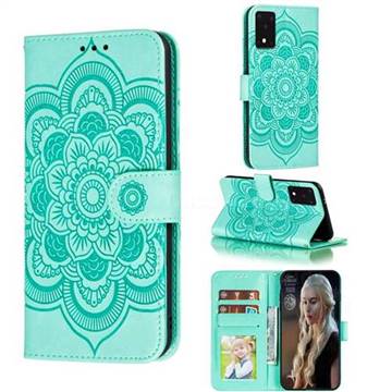 Intricate Embossing Datura Solar Leather Wallet Case for Samsung Galaxy S20 Ultra / S11 Plus - Green