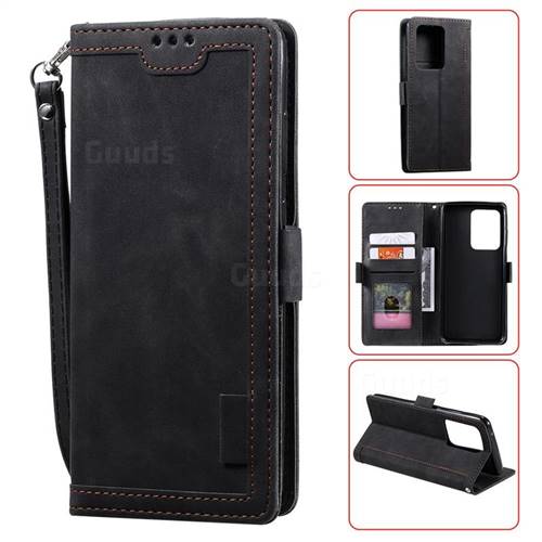 Luxury Retro Stitching Leather Wallet Phone Case for Samsung Galaxy S20 Ultra / S11 Plus - Black