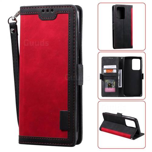 Luxury Retro Stitching Leather Wallet Phone Case for Samsung Galaxy S20 Ultra / S11 Plus - Deep Red