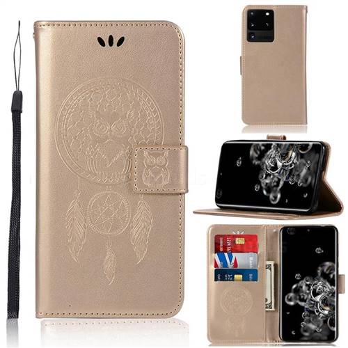 Intricate Embossing Owl Campanula Leather Wallet Case for Samsung Galaxy S20 Ultra / S11 Plus - Champagne