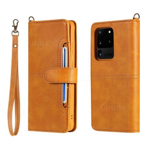 Retro Multi-functional Detachable Leather Wallet Phone Case for Samsung Galaxy S20 Ultra / S11 Plus - Brown