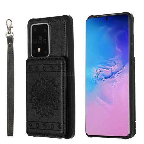 Luxury Embossing Sunflower Multifunction Leather Back Cover for Samsung Galaxy S20 Ultra / S11 Plus - Black