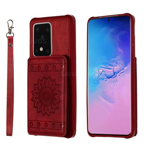 Luxury Embossing Sunflower Multifunction Leather Back Cover for Samsung Galaxy S20 Ultra / S11 Plus - Red