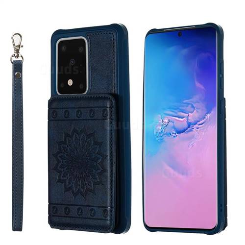 Luxury Embossing Sunflower Multifunction Leather Back Cover for Samsung Galaxy S20 Ultra / S11 Plus - Blue
