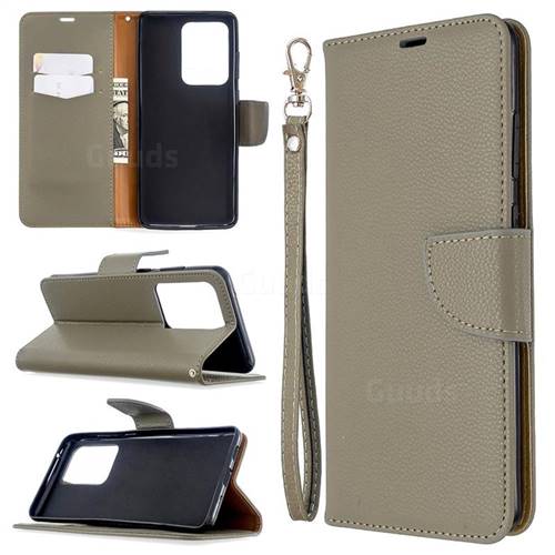 Classic Luxury Litchi Leather Phone Wallet Case for Samsung Galaxy S20 Ultra / S11 Plus - Gray