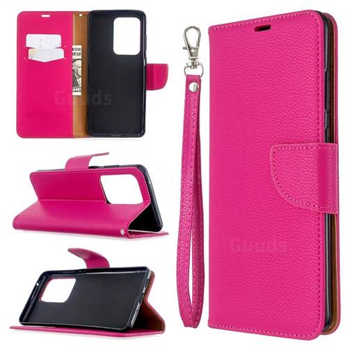 Classic Luxury Litchi Leather Phone Wallet Case for Samsung Galaxy S20 Ultra / S11 Plus - Rose