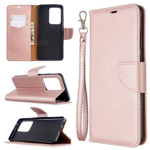 Classic Luxury Litchi Leather Phone Wallet Case for Samsung Galaxy S20 Ultra / S11 Plus - Golden
