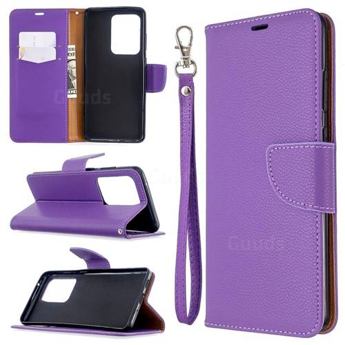 Classic Luxury Litchi Leather Phone Wallet Case for Samsung Galaxy S20 Ultra / S11 Plus - Purple