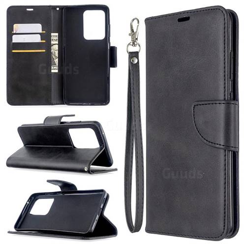 Classic Sheepskin PU Leather Phone Wallet Case for Samsung Galaxy S20 Ultra / S11 Plus - Black