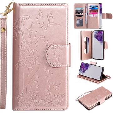 Embossing Cat Girl 9 Card Leather Wallet Case for Samsung Galaxy S20 Ultra / S11 Plus - Rose Gold
