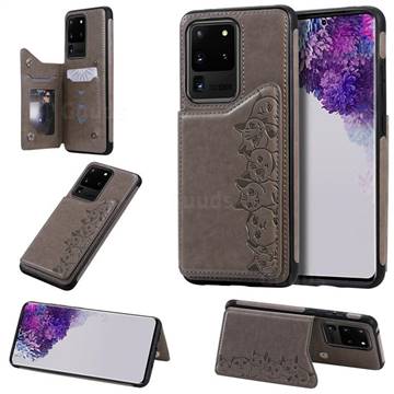 Yikatu Luxury Cute Cats Multifunction Magnetic Card Slots Stand Leather Back Cover for Samsung Galaxy S20 Ultra / S11 Plus - Gray