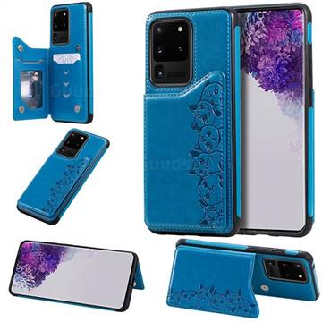 Yikatu Luxury Cute Cats Multifunction Magnetic Card Slots Stand Leather Back Cover for Samsung Galaxy S20 Ultra / S11 Plus - Blue