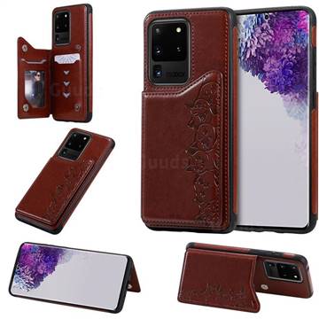 Yikatu Luxury Cute Cats Multifunction Magnetic Card Slots Stand Leather Back Cover for Samsung Galaxy S20 Ultra / S11 Plus - Brown