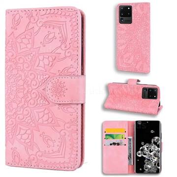Retro Embossing Mandala Flower Leather Wallet Case for Samsung Galaxy S20 Ultra / S11 Plus - Pink