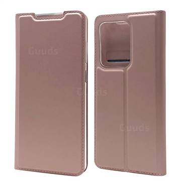 Ultra Slim Card Magnetic Automatic Suction Leather Wallet Case for Samsung Galaxy S20 Ultra / S11 Plus - Rose Gold